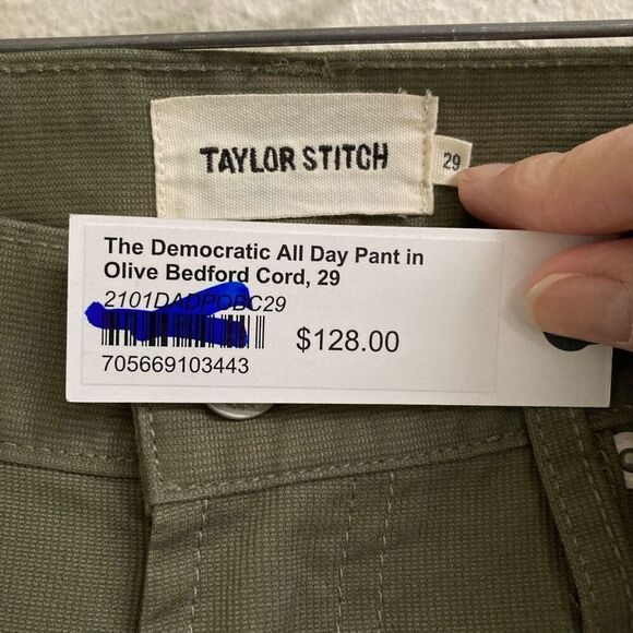 Taylor Stitch The Democratic All Day Pant Mens 29 In Olive Green Bedford Cord - Picture 16 of 16